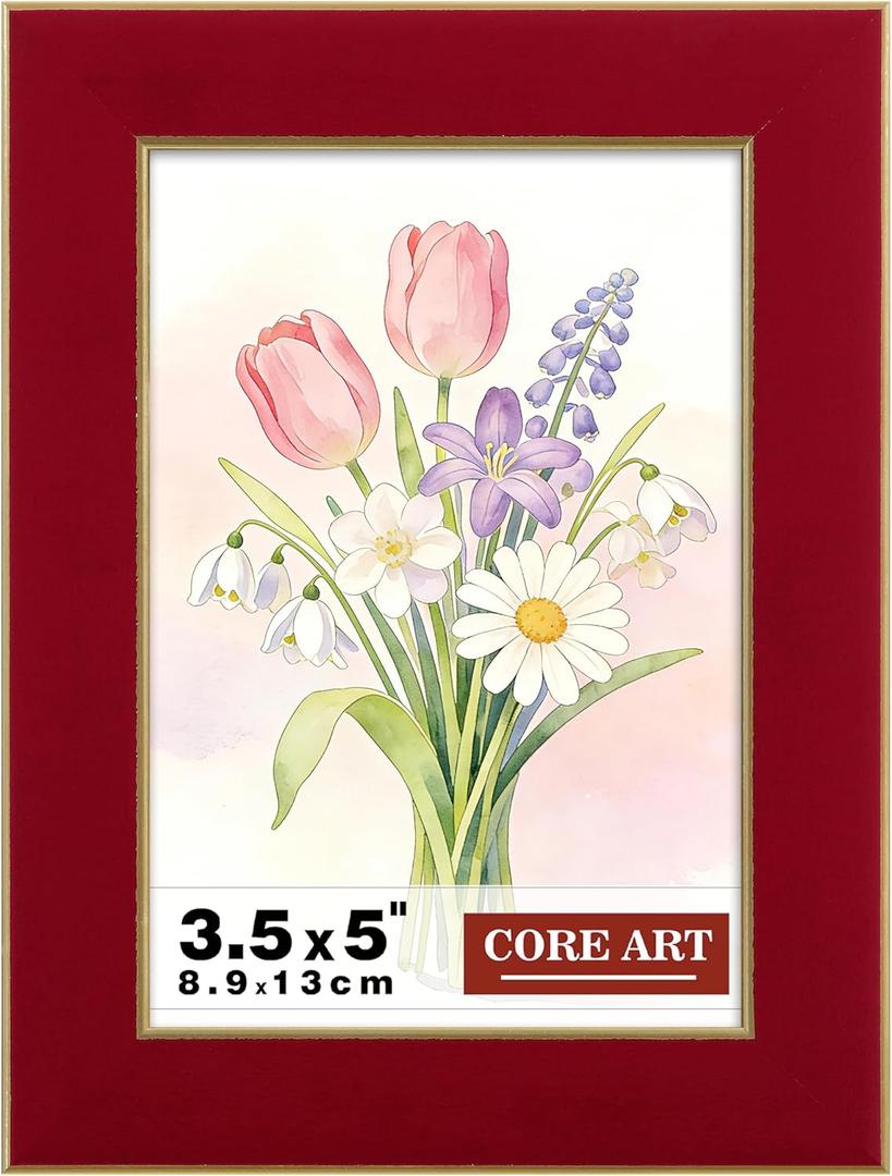 CORE ART 3.5x5 Picture Frame Red Photo Frame, 3.5 by 5 Colorful Frame with HD Plexiglass, Wall or Tabletop Display