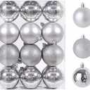 24ct Mini Christmas Balls Ornaments for Xmas Christmas Tree - Small Shatterproof Decor Hanging Ball for Holiday Wedding Party Decoration 1.18 Inch/30mm, Silver