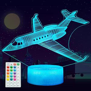Airplane Night Light, 3D LED Optical Illusion Airplane Lamp with Remote Control and Timer, Christmas and Birthday Airplane Gifts for Men Boys Kids