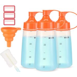 Plastic Condiment Squeeze Bottles for Sauces Wide Mouth - Salad Dressing Bottle Dispenser for Sauce Cooking Oil Ketchup Syrup Liquids Griddle Paint Mustard Resin (3-Pack (orange), 10, ounces)
