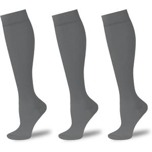 Compression Socks for Women & Men 15-20mmHg Knee High Support Socks for Running Athletic Travel (Small-Medium, Gray (3 Pairs))
