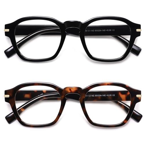 AMOMOMA 2 Pack Retro Square Reading Glasses for Women Men,Blue Light Computer Reader Frame AM6204 C1+C2 1.0 X