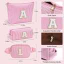 Personalized Initial Makeup Bag Set, 3pcs Monogram Makeup Bag with Large & Small Pouch and Waist Bag, Initial Makeup Bag Organizer for Travel, Luggage, Daily Use and Cute Gifts (B)