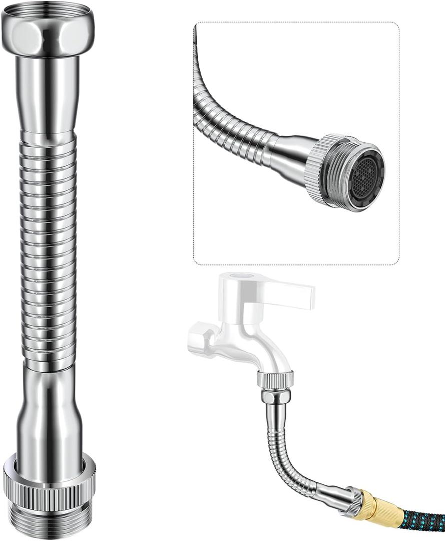 Faucet Extender Garden Hose Adapter Hose Protector, Flexible Kitchen Sink Faucet Adapter to Garden Hose for Male 3/4 Inch & 55/64 Inch to 3/4 Inch GHT