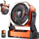 Camping LED Fan with Light,20000mAh Rechargeable Battery Powered Outdoor Tent Fan with Light and Hook, 4 Speed, Personal USB Desk Fan for Camping, Fishing, Power Outage,Hurricane, Worksite (D10-Orange)