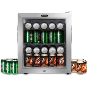 Whynter Beverage Refrigerator with Double-Layer Glass Door, 68-Can 1.6 Cu Ft Freestanding Drink Mini Fridge, BR-062WS, Stainless Steel