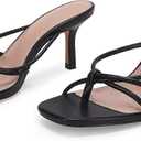 LAICIGO Womens Square Open Toe Flip Flops Stiletto Heels Strappy Thong Slide on Slingback Mules Sandals 8