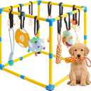 Puppy Play Gym for Small Dogs, 23.6"x 23.6" Large Indoor Dog Jungle Gym with 12 Hanging Toys& Non-Slip Pads, Adjustable PVC Frame, Enrichment & Training Activity Center