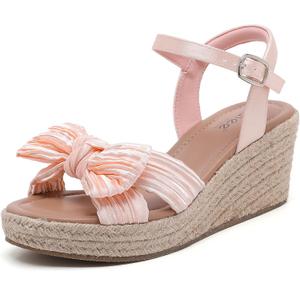 Ruiee Wide Width Wedge Sandals for Women, Ankle Strap Cute Bowknot Open Toe Summer Shoes Platform Espadrille Wedge Dressy Women Sandals.259001 Nude Size 11
