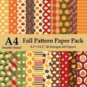 60-Sheet Fall Scrapbook Paper, 20 Double-Sided A4 Designs