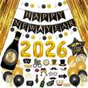 New Years Eve Party Supplies 2026 - 2026 Foil Balloon Banner and Curtains, Photo Booth Props, New Years Eve Decorations Black and Gold Party Supplies Decorations Photography Backdrops
