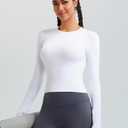 RUNNING GIRL Long Sleeve Yoga Shirts for Women, Soft Fitted Seamless Stretchy Casual Crew Neck Athletic Basic Shirt (M)