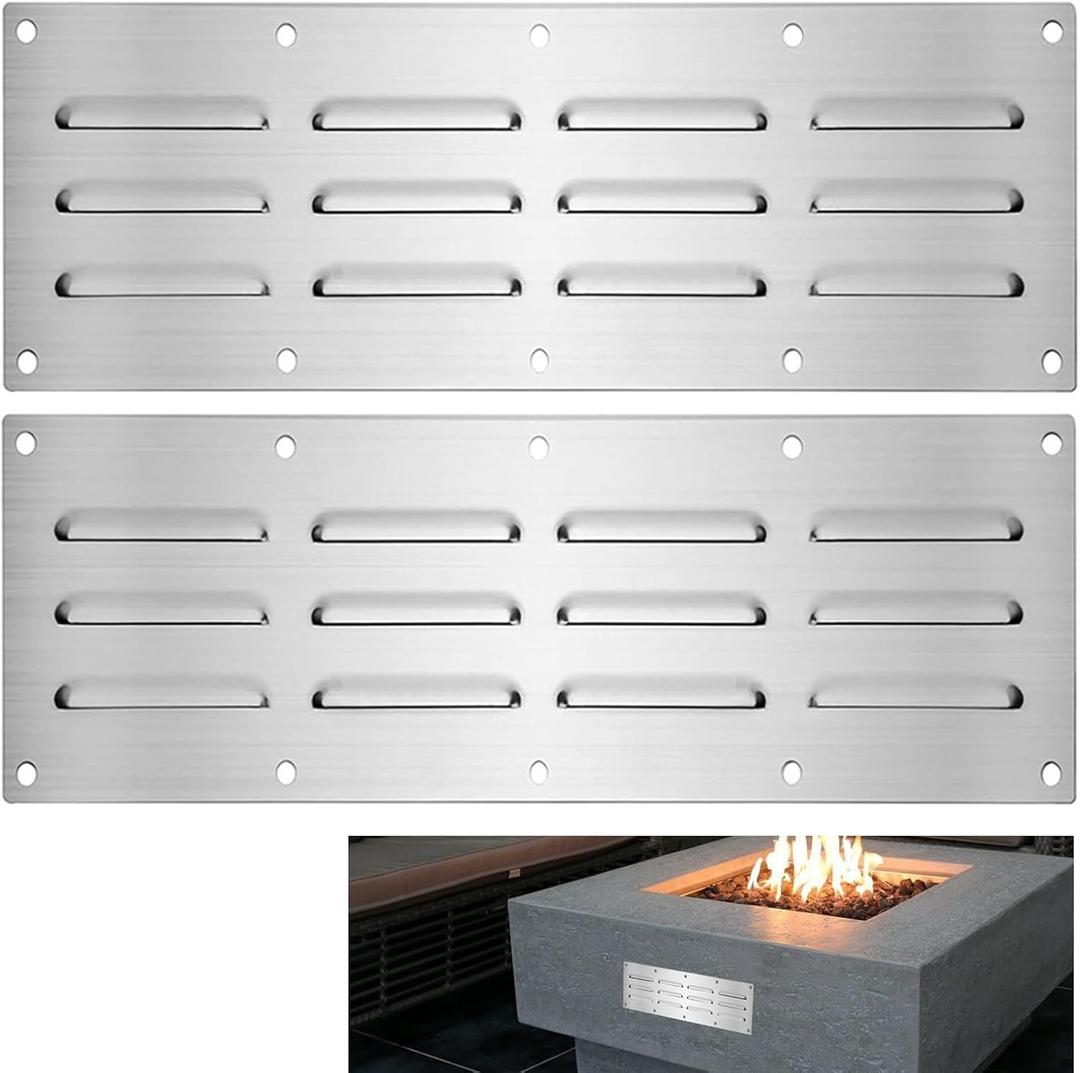 2 Pack Stainless Steel Venting Panel for Grill Accessory, 15" by 4-1/2" Stainless Steel Venting Panel for Masonry Fire Pits Fireplaces, Metal Vent Cover for Outdoor Kitchens