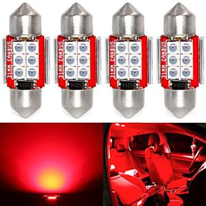 PHINLION Super Bright DE3021 LED Red Bulb 3030 6-SMD Festoon 1.25" 31mm DE3175 DE3022 Miniature LED Bulbs for Car Interior Door Map Dome Trunk Courtesy Light, Pack of 4