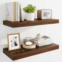 Marsmiles 24" Floating Shelves for Wall, Wooden Shelves with Invisible Brackets Set of 2, Rustic Farmhouse Wall Mounted Shelf for Kitchen Bathroom Living Room Study, Walnut