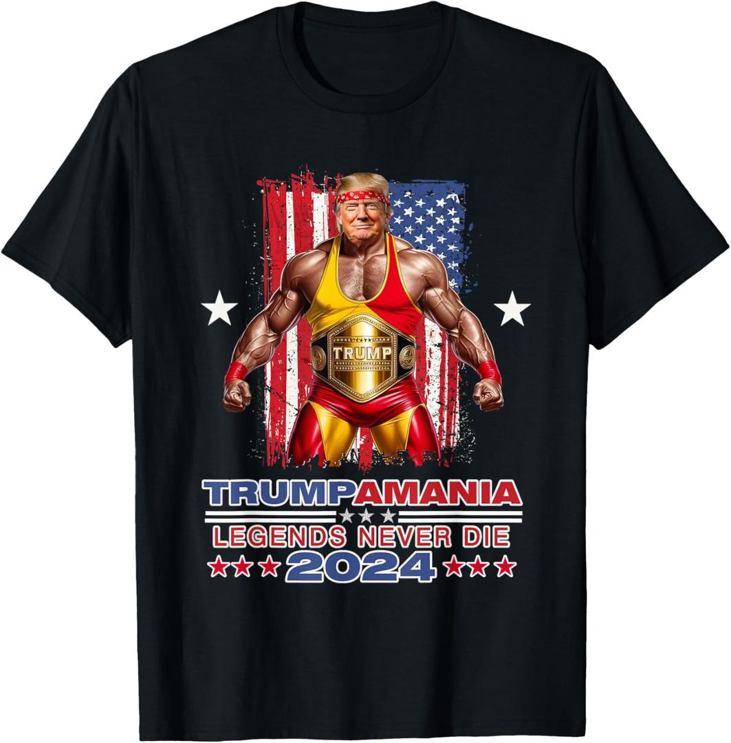 Retro Trump Funny Wrestling Meme Trumpamania 2024 T-Shirt, Small