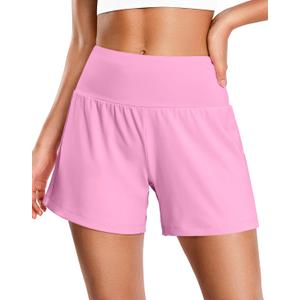 Soothfeel Running Athletic Shorts for Women 5" High Waisted Shorts Pink (M)