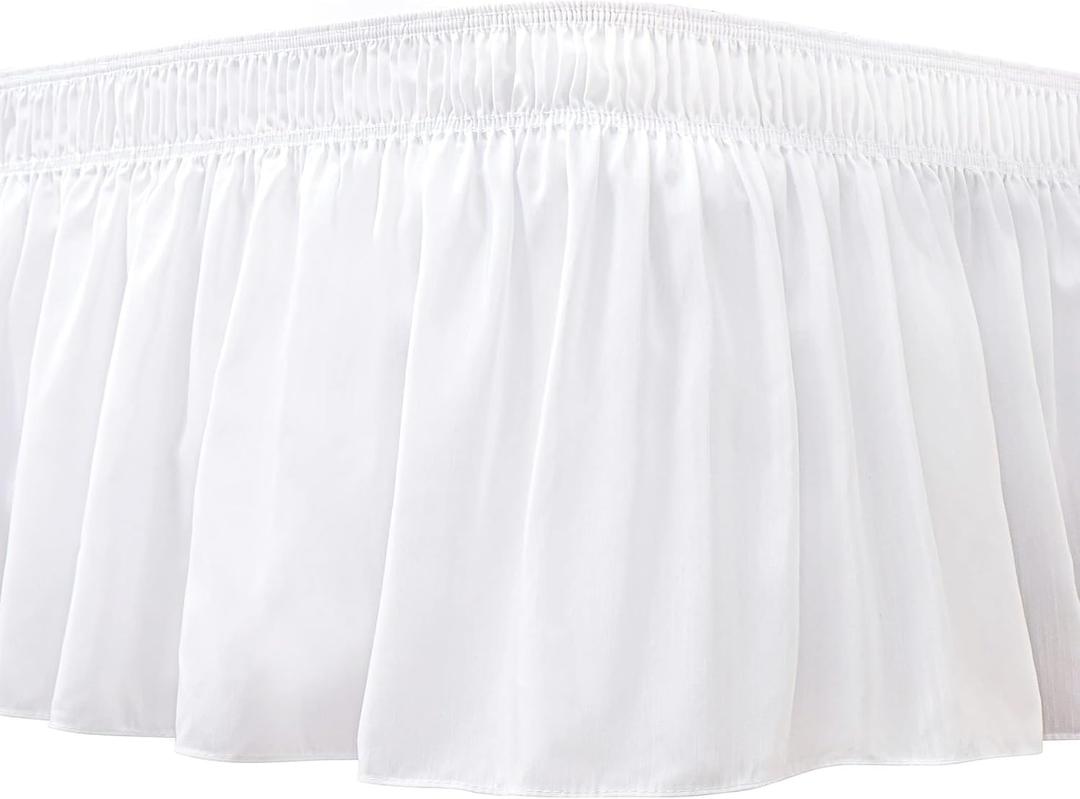 Biscaynebay Wrap Around Bed Skirts for Full & Full XL Beds 15" Drop, White Adjustable Elastic Dust Ruffles Easy Fit Wrinkle & Fade Resistant Silky Luxurious Fabric Machine Washable