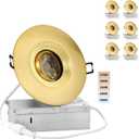 POPANU Premium 4-inch LED Recessed Lights - 5 CCT 4 Inch Eyeball Ceilling Gimbal Potlight, Dimmable Recessed Lights Fixture with Junction Box, 8W CCT Adjustable, Shiny Gold, with Baffle, 6P