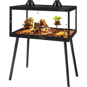 PROLEE Bearded Dragon Tank with Leg,Tempered Glass Lizard Tanks and Reptile Enclosure,Up to 78 Gallon Reptile Tank with Metal Mesh and Lockable Door for Snakes,Chameleon (Black, 60Gallons,40inch)