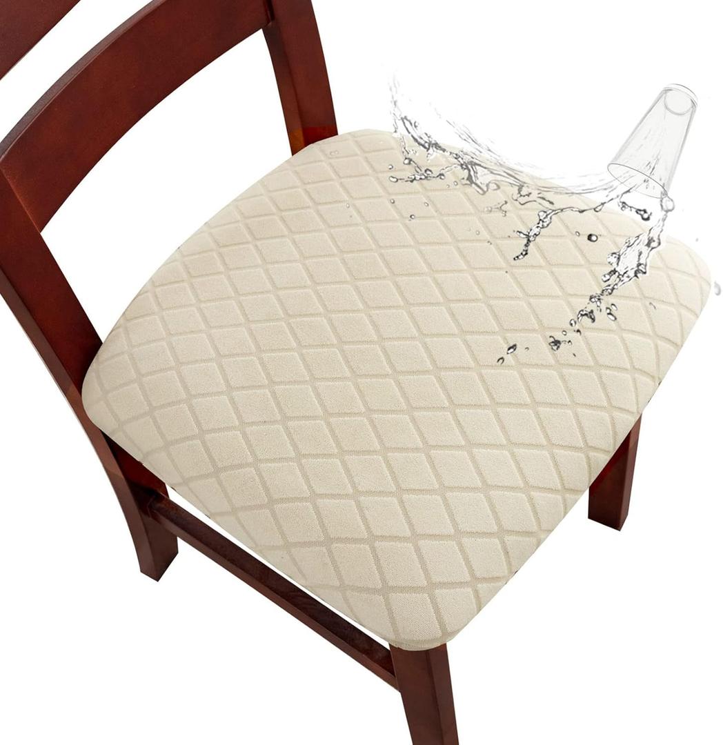 Genina Waterproof Seat Covers for Dining Room Chairs, Stretch Chair Covers Removable Washable Dinning Room Kitchen Chair Seat Cushion Slipcovers (Argyle-Beige, 4 PCS)