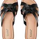 Luoika Women's Wide Width Flat Slides Sandals, Slip on Slide Sandal Casual Comfortable Summer Beach Shoes for Women., Size 9W