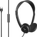 Maxell HP101 Type-C Lightweight Headphones, Built-in Microphone, Adjustable Headband, 6 Foot Cord, 197236, Black