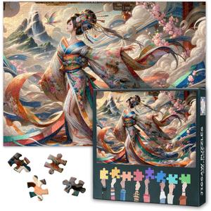 Ukiyoe Jigsaw Puzzles Graceful Japanese Women Dancing Puzzle for Adults 1000 Pieces, 1000 Piece Puzzle with Vibrant Colors, 19.5 x 27.5 Inch