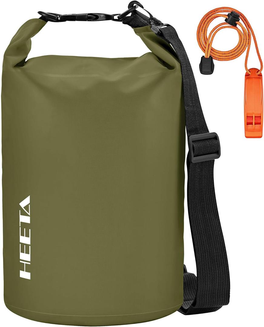 HEETA Waterproof Dry Bag for Women Men(Upgraded Version) 5L/10L/20L/30L/40L Roll Top Lightweight Dry Storage Bag Backpack with Emergency Whistle for Travel, Swimming, Boating, Kayaking, Camping, Beach (Dark Green)
