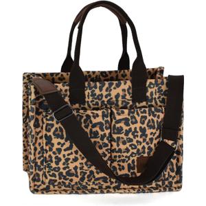 Women Canvas Tote Bag With Pockets Crossbody Bags Casual Hobo Messenger Bag Shoulder Bag Handbag for Women (Brown Leopard)