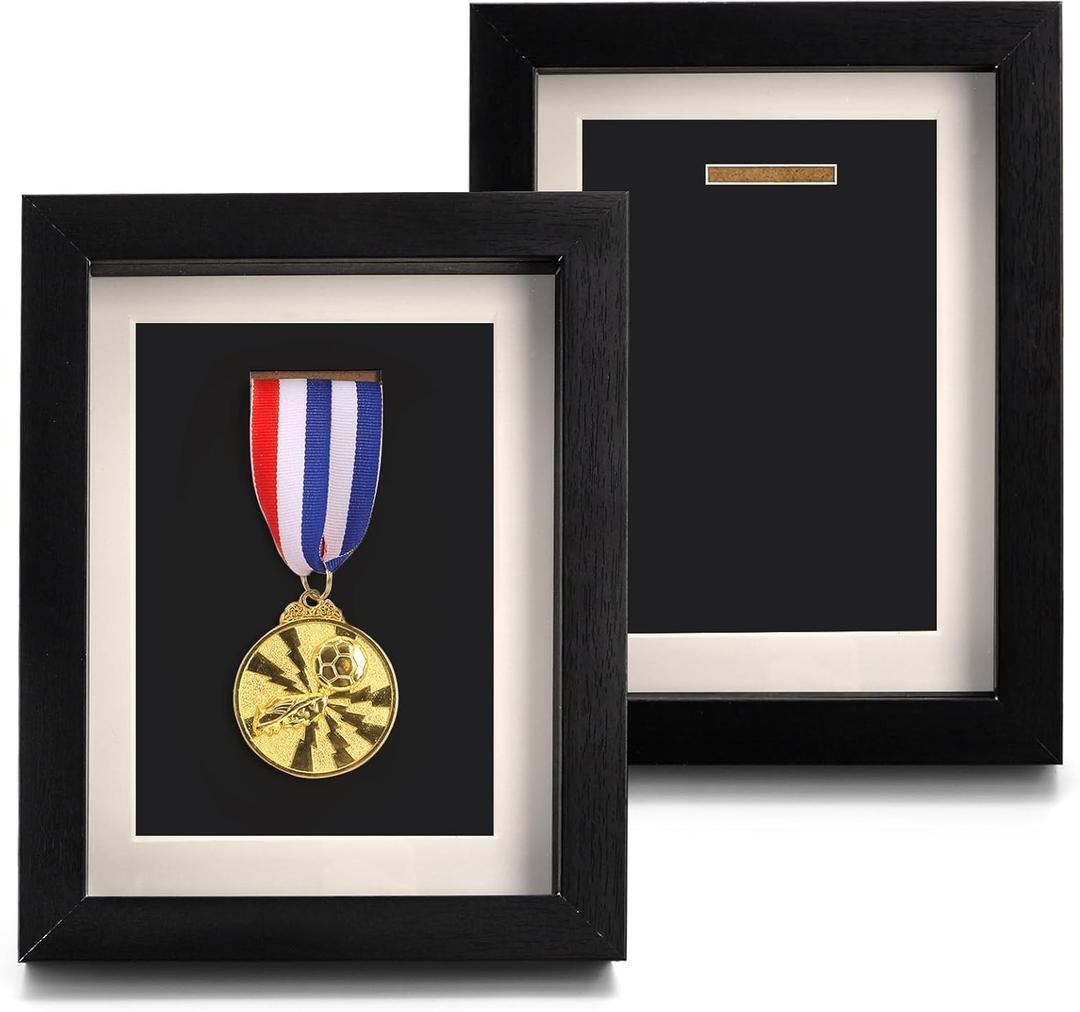 Coloch 2 Pack Medal Display Case, 6X 8 Wood Single Medal Display Frame Marathon Medal Storage Stand Decorative Badge Stand Box Glass Picture Frame for Marathon, Swimming, All Sports Medal (No Medal)