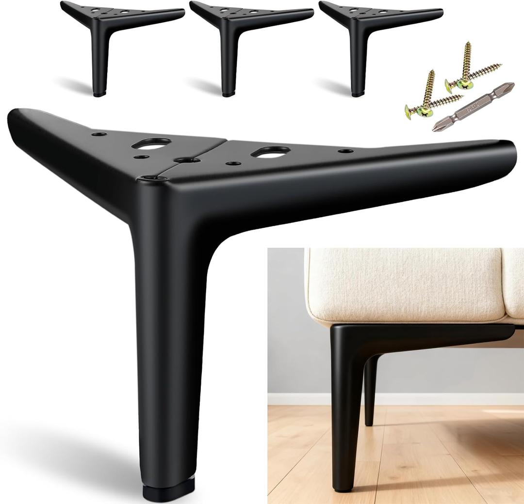 Black Furniture Legs Heavy Duty, Metal Legs for Furniture Set of 4, Short Dresser Legs 5 Inch, Modern DIY Cabinet Feet Replacement for Couch Futon Cube Storage Nightstand Ottoman Sofa