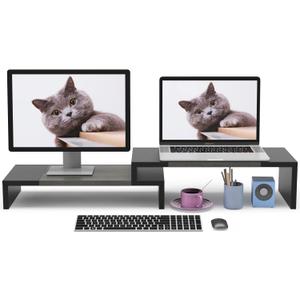 WESTREE Dual Monitor Stand Riser - 2 Shelf Computer Stand with Adjustable Length and Angle, Desktop Organizer for 2 Monitors (Grey)