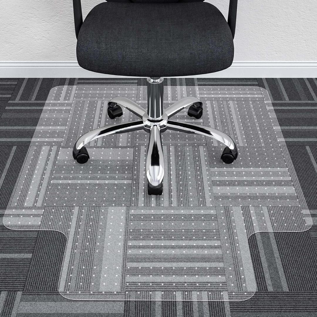Large Chair Mat for Carpet, Easy Glide Plastic Carpet Floor Protector Mat for Office Chairs for Work & Home (45" x 53" with lid, for Carpeted Floors)