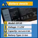 41Wh G91J0 Battery Replacement for Dell Latitude 3520 3420 3320 3330 Inspiron 3511 3515 3525 3530 5310 5410 5418 5510 5515 5518 14 Plus 7420 7415 2-in-1 Vostro 5620 5625 11.25V 3467mAh