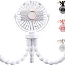 USB Rechargeable Octopus Mini Fan, Flexible Tripod, Quiet & Strong Wind, Portable Stroller Fan for Baby, Outdoor, Desktop & Handheld Use (White, Large)