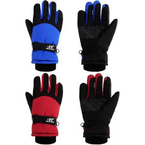 SATINIOR 2 Pairs Kids Waterproof Winter Snow Gloves Ski Gloves for Boy Girl Outdoor Warm Thickening Snowboar (S)