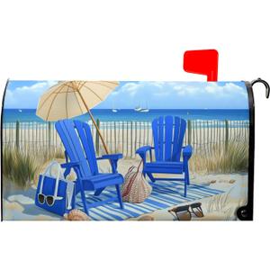 Sweetshow Summer Beach Life Mailbox Covers Magnetic Standard Size 25.5" X 21",Blue Ocean Nautical Coastal Theme Mailbox Wraps Post Letter Box Cover for Holiday Garden Yard Decor