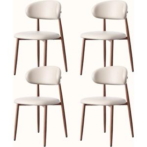 Upholstered Dining Chairs Set of 4 Mid-Century Modern Kitchen & Dining Room Chairs with PU Leather Seat and Backrest Ergonomic Sillas de Comedor(Walnut/Beige)