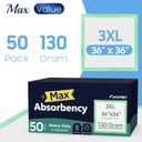Fygrip 50 Count Hospital Grade 130 Gram 36 x 36 Max Absorbency Disposable Underpads, Leakproof Quick Drying XXXL Bed Pads Disposable for Adults, Kids, Pets Incontinence Pads, Pee Pads