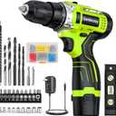 GardenJoy Cordless Power Drill Set: 12V Electric Drill with Battery and Charger, 65pcs Accessories, 3/8"Keyless Chuck, 2 Variable Speed, 24+1 Position, Compact Drill Driver Kit for Home & DIY Project