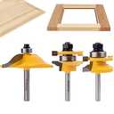 Exqutoo 3PCS 1/4" Shank Router Bit Set, Raised Panel Cabinet Door Making Router Bits, Cemented Carbide Router Bits, Woodworking Tools Router Door & Window Bits (Tenon Joint Cutter Diameter: 1-5/8")