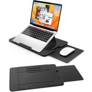 AboveTEK Adjustable Laptop Lap Desk, 3 Ergonomic Angles, PU Leather Non-Slip Surface, Heat Shield, Retractable Mouse Pad, Portable Laptop Lap pad Workstation for Bed, Sofa, Travel (Black)