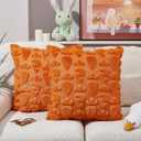 Easter Throw Pillow Covers 18x18 Set of 2, Easter Decorations, Soft Plush Faux Fur Jacquard Carrot Throw Pillow Covers for Bedroom Sofa Couch, Orange Pillow Cases, Home Decor