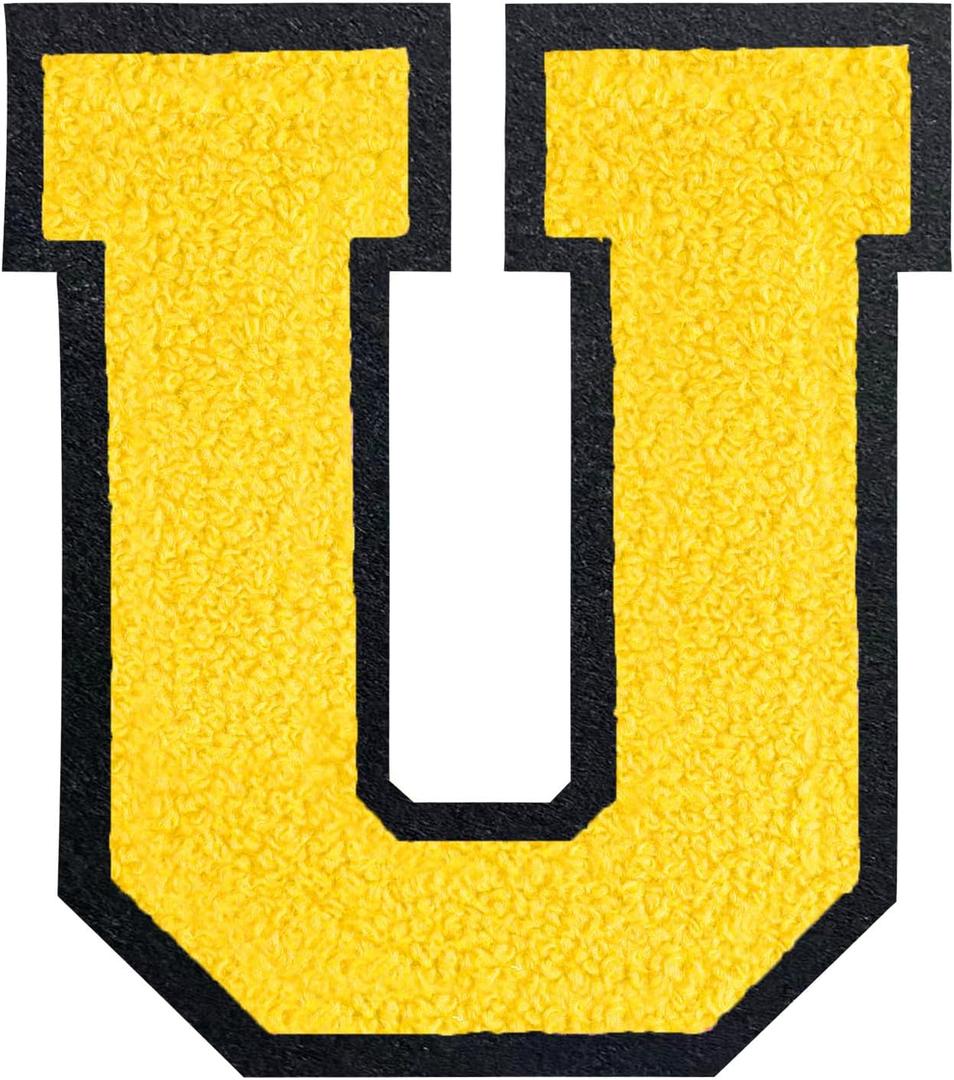 2 x 6-1/2" Varsity Letter Patches Yellow Iron On Letters Letterman Jacket Patches Chenille Large Iron On Letters for Clothing Jacket/Hoodie/Varsity U