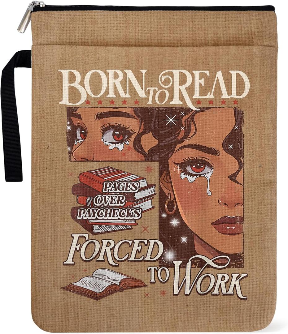 Born to Read Forced to Work Book Sleeve Pouch for Book Lovers Librarian, Black Girl Decor Gifts for Teacher Daughter Women, Bookish Group Club Book Cover Gifts 9x12 Inch