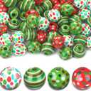 Youyole 100 Pieces Christmas Wooden Beads for Crafts Candy Cane Wood Beads 0.63 Inch Dotted Striped Colorful Round Spacer Natural Craft with Hole for DIY Craft(Polka Dot Style)