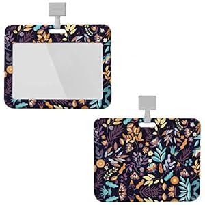 Flowers Badge Holder Horizontal Detachable Neck Lanyardbadge Holder for Men Women Waterproof Id Card Name Protector Cover with Lanyard Strap for Offices School Driver Licence