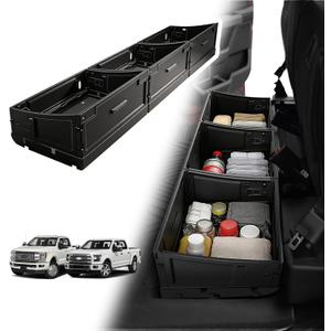 VaultsOnWheels Foldable Under Seat Storage Box for Ford F150 2015-2026 SuperCrew/Crew Cab&F250 F350 F450 2017-2026 SuperDuty Accessories, Console Organizer with Snap Latches, Detachable Truck Tool Box