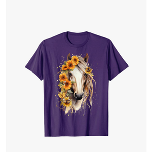 Sunflower Horse Portrait CowGirl Equestrian Horseback Riding T-Shirt XXL